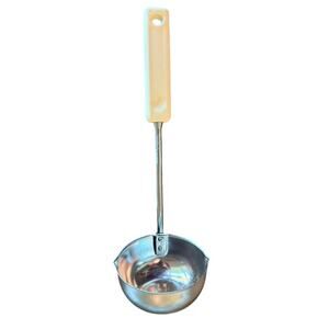 Vintage Ekco Stainless Steel Soup Ladle White Handle Double Spout 10.5"